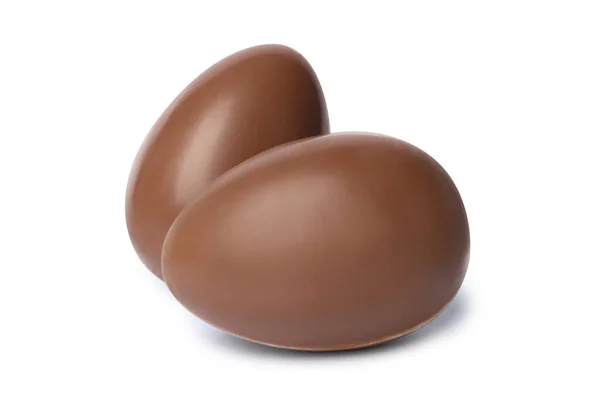 Два Вкусных Шоколадных Яйца Изолированы Белом — стоковое фото
