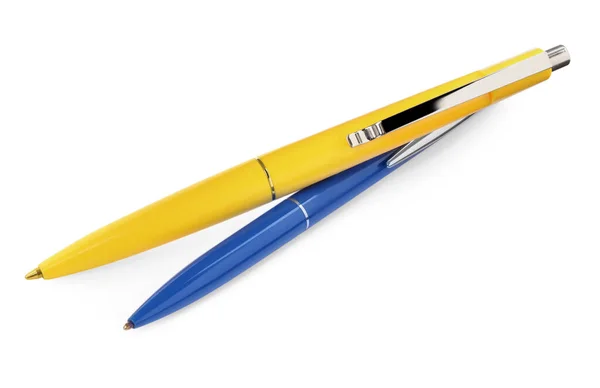 新的时髦蓝色和黄色钢笔隔离在白色上 — 图库照片