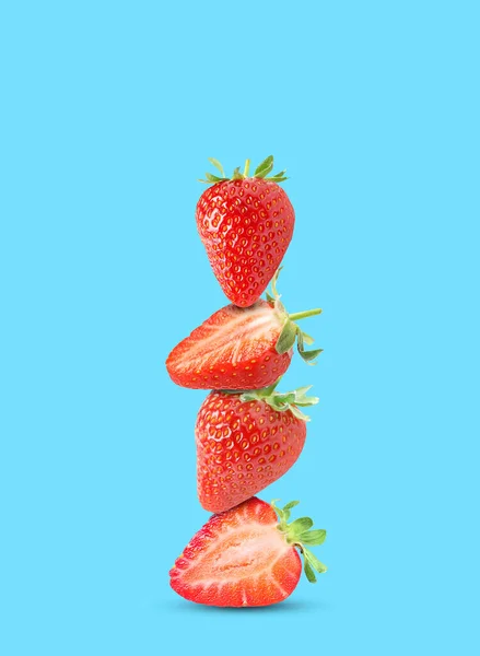 Stack Fresh Strawberries Light Blue Background — Stock Photo, Image