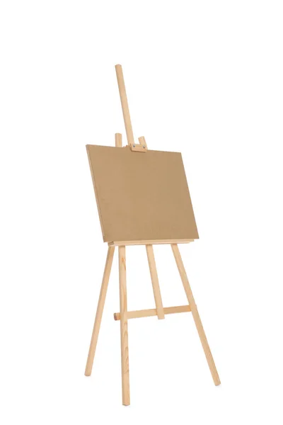 Cavalete Madeira Com Placa Isolada Branco Equipamento Artista — Fotografia de Stock