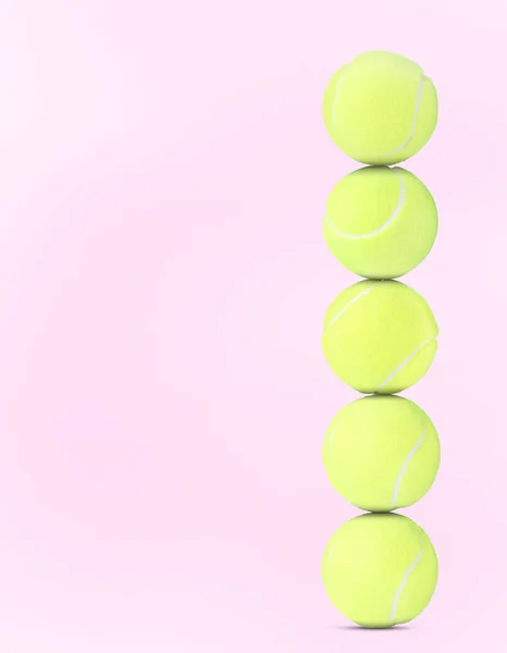Пачка Теннисных Мячей Бледно Розовом Фоне Пространство Текста — стоковое фото