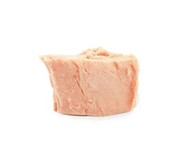 Delicioso Pedaço Atum Enlatado Isolado Branco — Fotografia de Stock