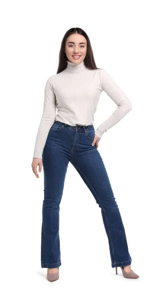Fiatal Stílusos Jeans Fehér Háttér — Stock Fotó