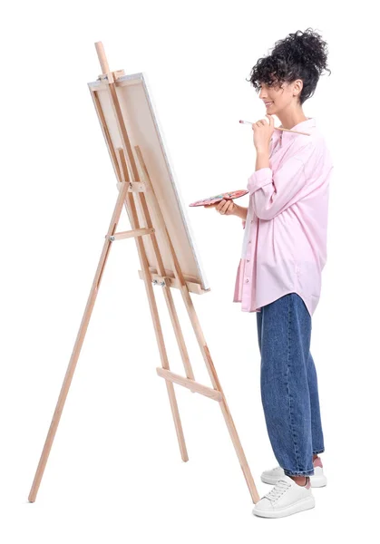 Young Woman Drawing Easel White Background Stock Photo by ©NewAfrica  468497880