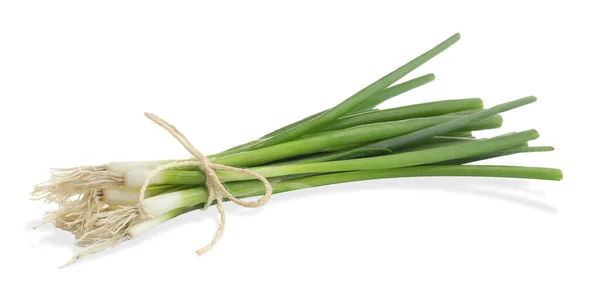 Tied Bunch Fresh Green Spring Onions White Background — Stock Photo, Image