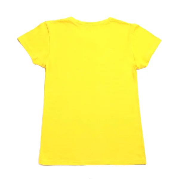 Shirt Feminina Amarela Elegante Isolada Vista Superior Branca — Fotografia de Stock