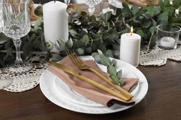 Elegáns Asztali Díszlet Ünnepi Vacsorához — Stock Fotó