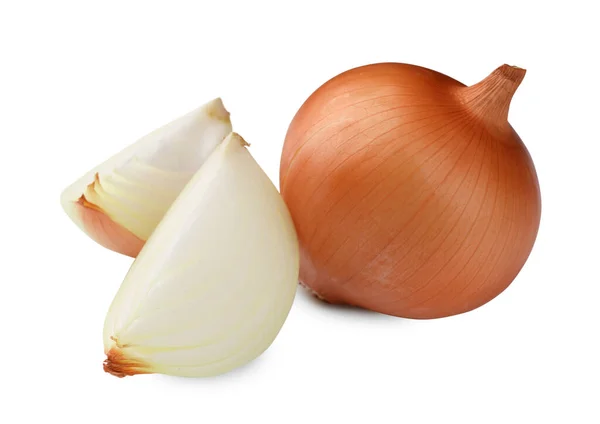 Whole Cut Onions White Background — Foto de Stock