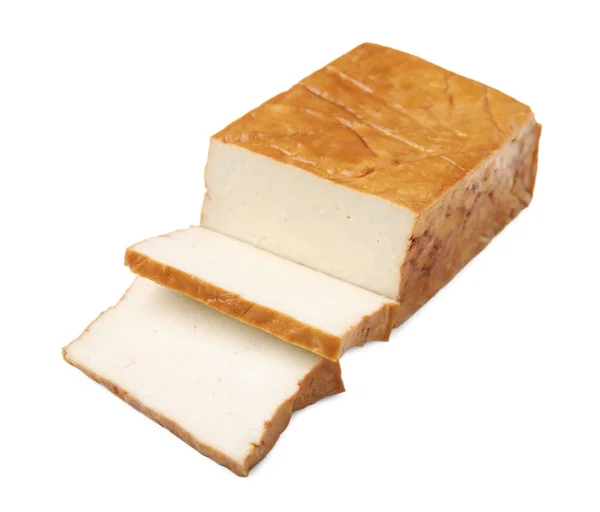 Cut Uzený Tofu Sýr Izolovaný Bílém — Stock fotografie