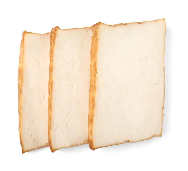 Slices Delicious Smoked Tofu Isolated White Top View — Stock Photo, Image