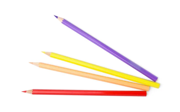Beyaz Zemin Üzerinde Renkli Tahta Kalemler Üst Görünüm — Stok fotoğraf