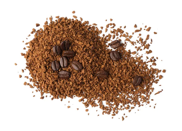 Oogsten Van Instant Koffie Bonen Witte Achtergrond Bovenaanzicht — Stockfoto