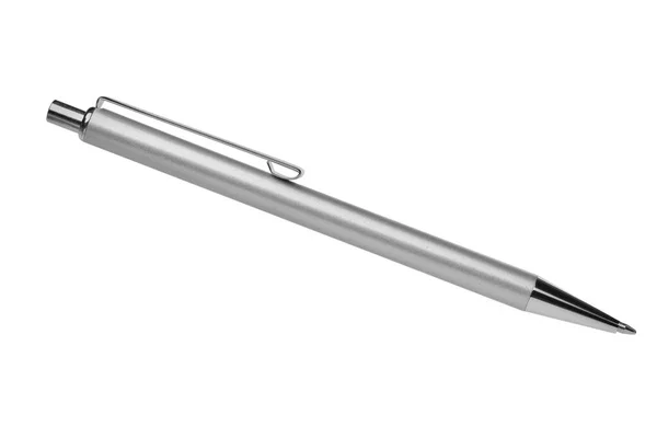 New Stylish Silver Pen Isolated White — Stock Photo, Image