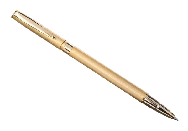 Neuer Stilvoller Goldener Stift Isoliert Auf Weiß — Stockfoto