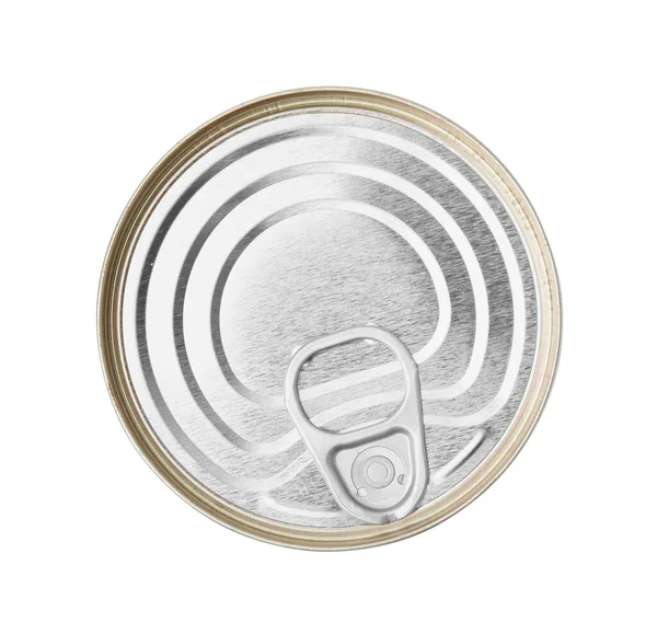 One Closed Tin Can Isolated White Top View — Stock Photo, Image