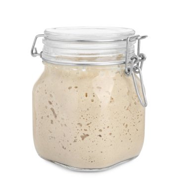 Fresh leaven in glass jar isolated on white clipart