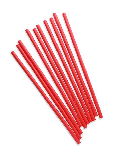 Red Paper Cocktail Straws White Background Top View — Stock Photo, Image