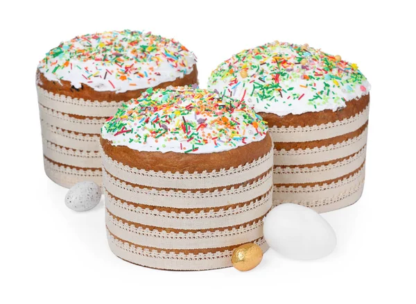 Pasteles Tradicionales Pascua Con Salpicaduras Huevos Decorados Sobre Fondo Blanco — Foto de Stock