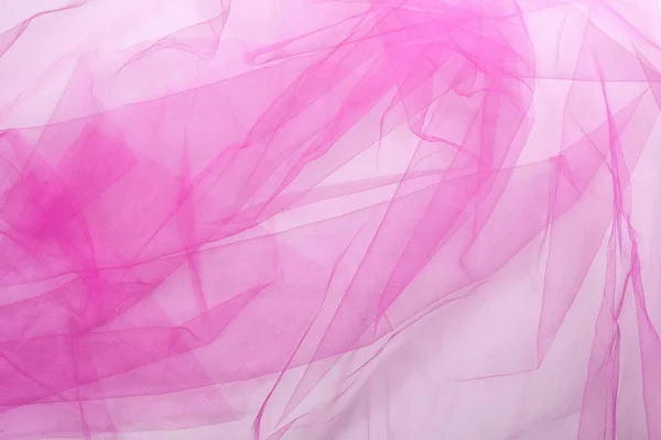 Beautiful Pink Tulle Fabric White Background Top View — Stock Photo, Image