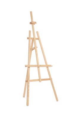 Tahta sehpa beyazda izole edilmiş. Sanatçının ekipmanı