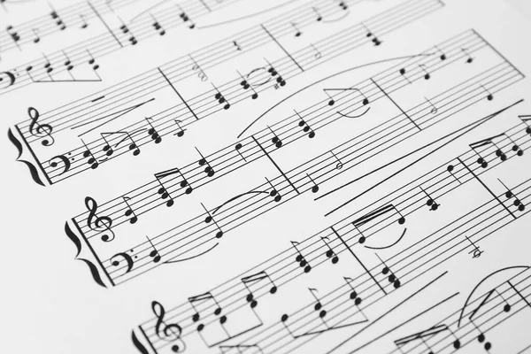 Hoja Papel Con Notas Musicales Como Fondo Vista Primer Plano — Foto de Stock