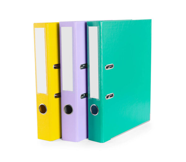 Many bright office folders isolated on white