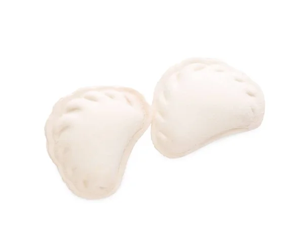 Raw Dumplings Varenyky White Background Top View — Foto Stock