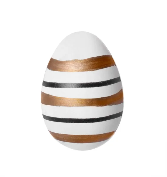 Jedno Jajko Wielkanocne Paski Odizolowane Białym — Zdjęcie stockowe