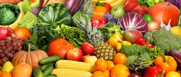 Assortment Fresh Vegetables Fruits Background Banner Design — Stock Photo, Image