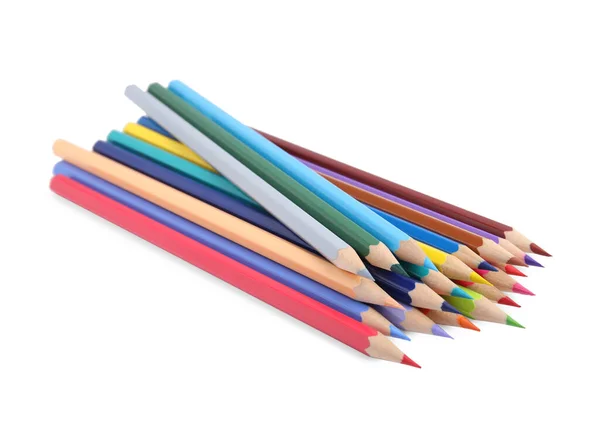 Beyaz Arkaplanda Renkli Tahta Kalemler Yığını — Stok fotoğraf