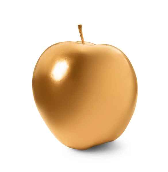 Glänzend Stilvolle Goldene Apfel Isoliert Auf Weiß — Stockfoto