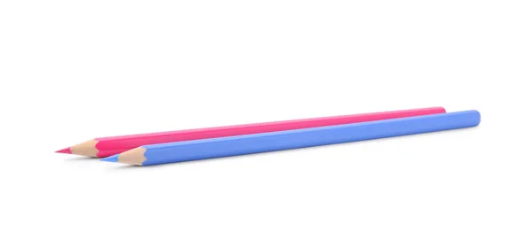 Nova Luz Azul Rosa Lápis Madeira Sobre Fundo Branco — Fotografia de Stock
