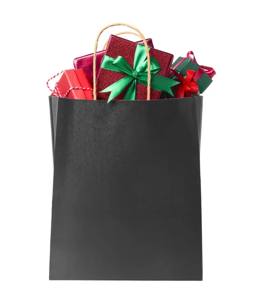 Schwarze Geschenkpapiertasche Auf Weißem Hintergrund — Stockfoto