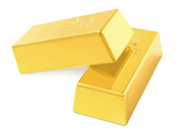 Two Shiny Gold Bars Isolated White — Stockfoto