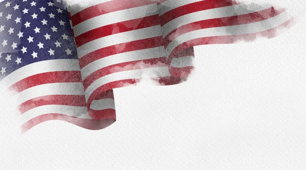 Flaga Narodowa Usa Białym Tle Malowanie Akwarelą — Zdjęcie stockowe