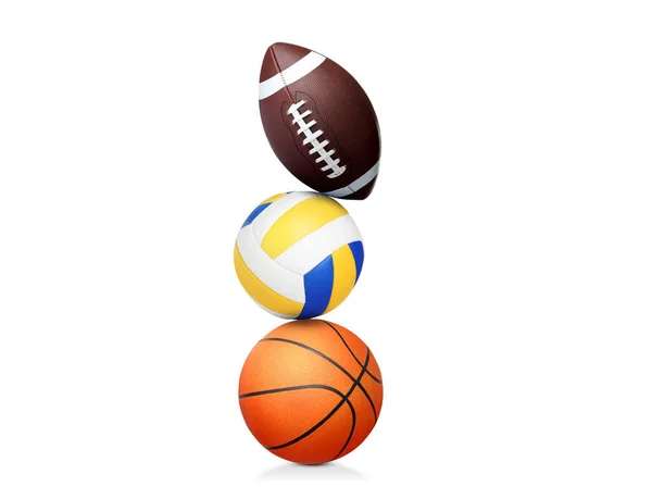 Stack Different Sport Balls White Background — Stock Photo, Image