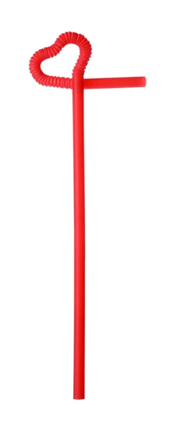 Tubo Coquetel Vermelho Plástico Isolado Branco — Fotografia de Stock
