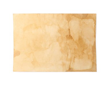 Beyaz arkaplan üzerine eski parşömen kağıdı, üst görünüm