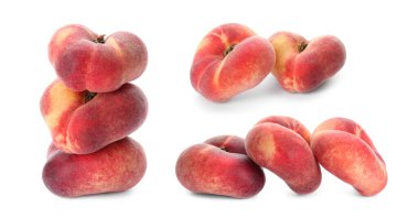 Beyaz arka planda lezzetli şeftalili kolaj