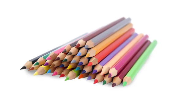 Pile Colorful Wooden Pencils White Background — Stock Photo, Image