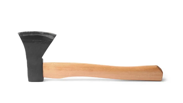 白に隔離された木製のハンドル付き金属斧 — ストック写真
