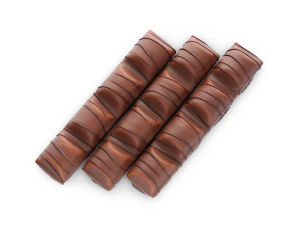 Tasty Chocolate Bars White Background Top View — Stockfoto