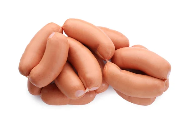 Tasty Sausages Isolated White Top View Meat Product — Stock Photo, Image