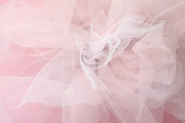 Krásná Tylová Tkanina Růžovém Pozadí Detailní Záběr — Stock fotografie
