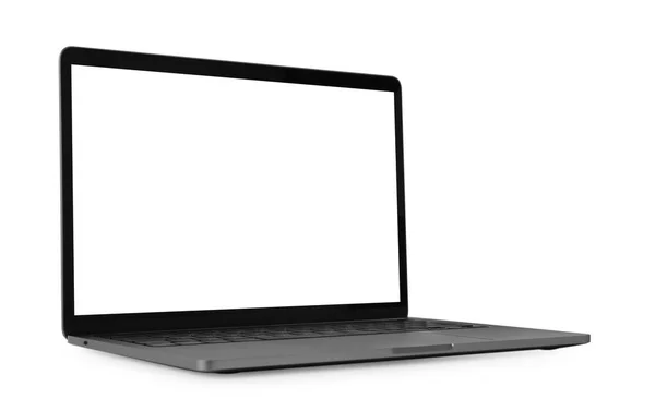 Modern Laptop Val Üres Képernyő Elszigetelt Fehér — Stock Fotó
