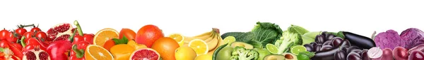 Muchas Frutas Verduras Frescas Diferentes Sobre Fondo Blanco Diseño Banner —  Fotos de Stock