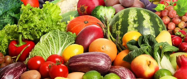 Surtido Verduras Frutas Frescas Como Fondo Diseño Pancartas — Foto de Stock