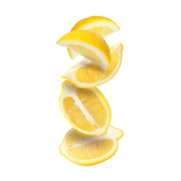 Nakrájené Čerstvé Zralé Citrony Izolované Bílo — Stock fotografie