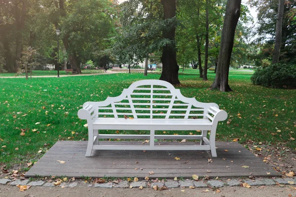パブリックシティパークの美しい白いベンチ — ストック写真