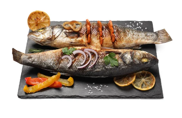 Вкусные Морские Окунь Рыбы Ингредиенты Изолированы Белом — стоковое фото
